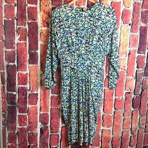 Vintage 80s April Rain floral green multicolored maxi women’s dress size large